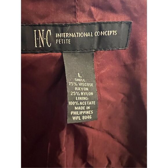 INC international Concepts Burgundy Velvet Jacket With Ruffled Accents Size PL - Picture 5 of 5